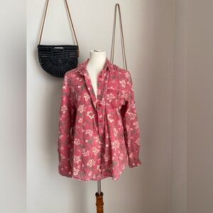Made in USA Tapestry Floral Button Down Long Sleeve Top